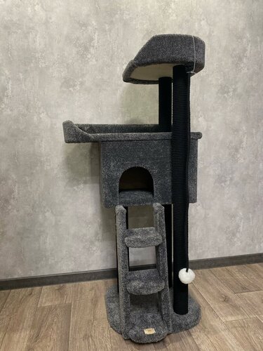 Изображение товара Игровой комплекс для кошек, Моя Котя. "Титаник", темно-серый ковролин и черный хлопковый канат