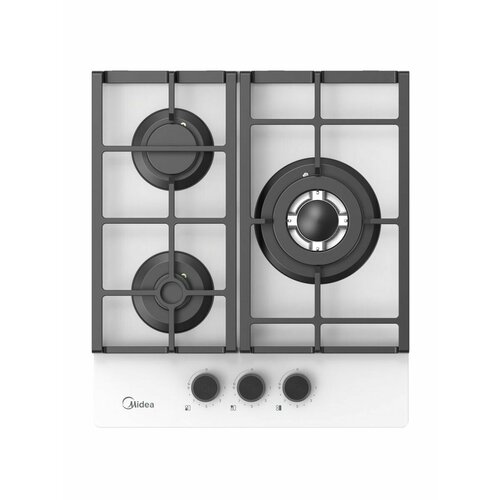 фото Газовая варочная панель midea mg449tgw, 45 см, wok-конфорка, чугунные решетки, автоподжиг, газконтроль