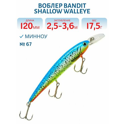 Воблер BANDIT SHALLOW WALLEYE, 120 мм, 17,5 гр, цвет 67