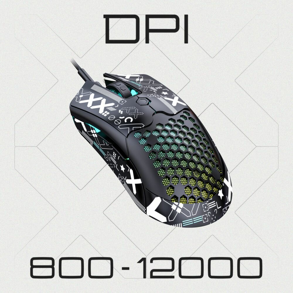 Мышь FreeWolf M5, проводная, RGB, эргономичная, 6 кнопок, 12000 dpi