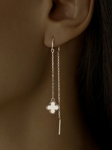 Изображение товара Серьги с подвесками, цепочки, серебро, 925 проба, родирование, эмаль