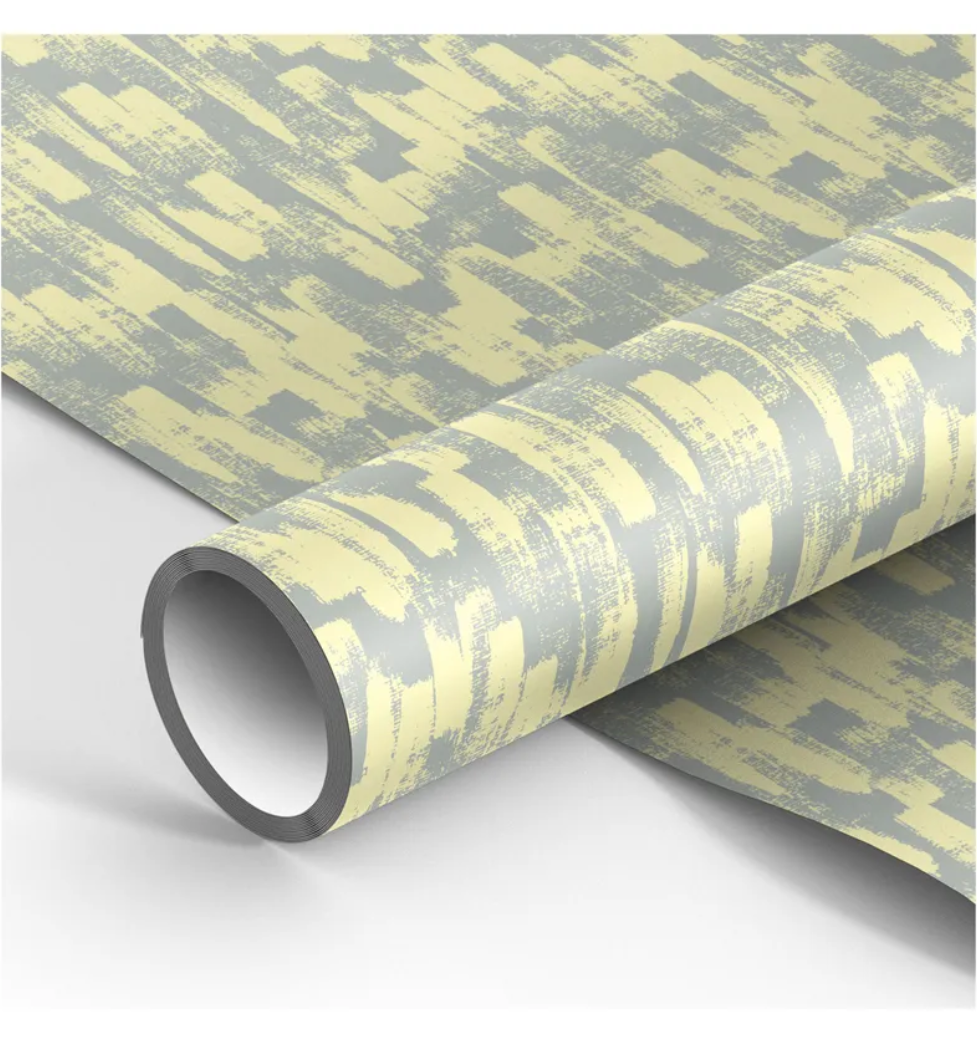 Упаковочная бумага глянцевая 70*100см MESHU "Grey-yellow" в рулоне, 90г/м2