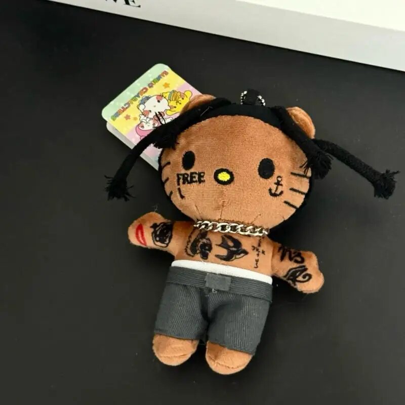 Kawaii Sanrio Hello Kitty плюшевый брелок с рисунком черной кожи, певица Kt, плюшевая подвеска, мягкие игрушки, сумка, украшение на молнии, подарок для девочки, A
