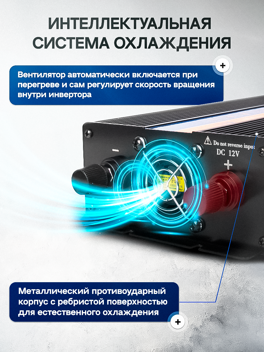 Инвертор автомобильный, преобразователь напряжения 12/220V 2000W — фото 1