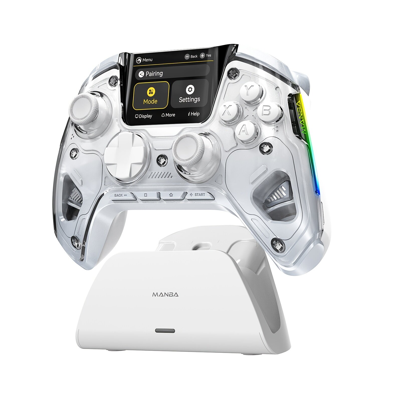 Interactive Screen Wireless Gaming Controller for PC/Switch/iOS/Android/Steam Deck, Hall Effect Stick & Trigger, RGB Lighting, Remappable Buttons,1800mAh with Charging Dock -V2/White(No Drift). Notice Not Compatible with Xbox, PS5 NOW — фото 1
