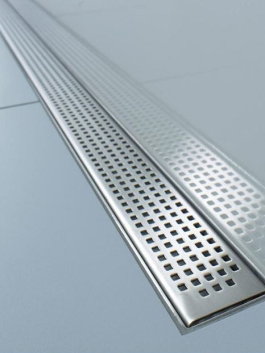 Душевой трап - лоток решетка в квадратик с поворотным фланецем 63*500мм с сухим и гидрозатвором Aquanova