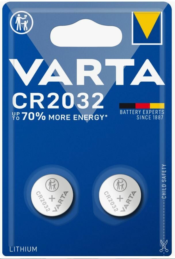Батарейка VARTA Lithium CR2032 кнопочная (дисковая), 3V, 200 штук, (100 блистеров по 2 штуки)