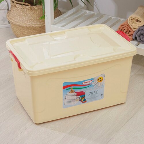 Изображение товара Контейнер для хранения игрушек с крышкой, 50 л, 61×39×32 см, на колёсах, слоновая кость