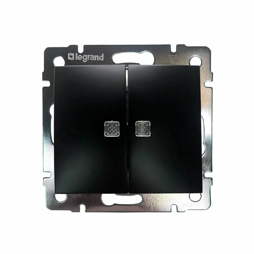 Legrand Valena Black Черный Выключатель двухклавишный с подсветкой 770328 3 шт