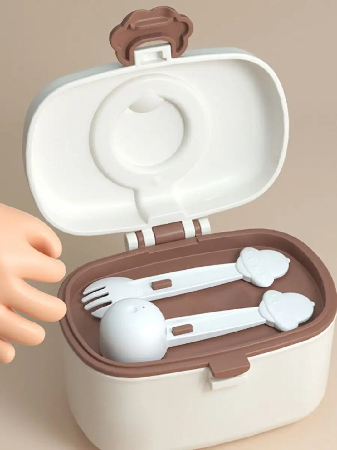 Контейнер для детского питания, пластик, 380мл, бежевый, стерилизация, 2 отделения — фото 1