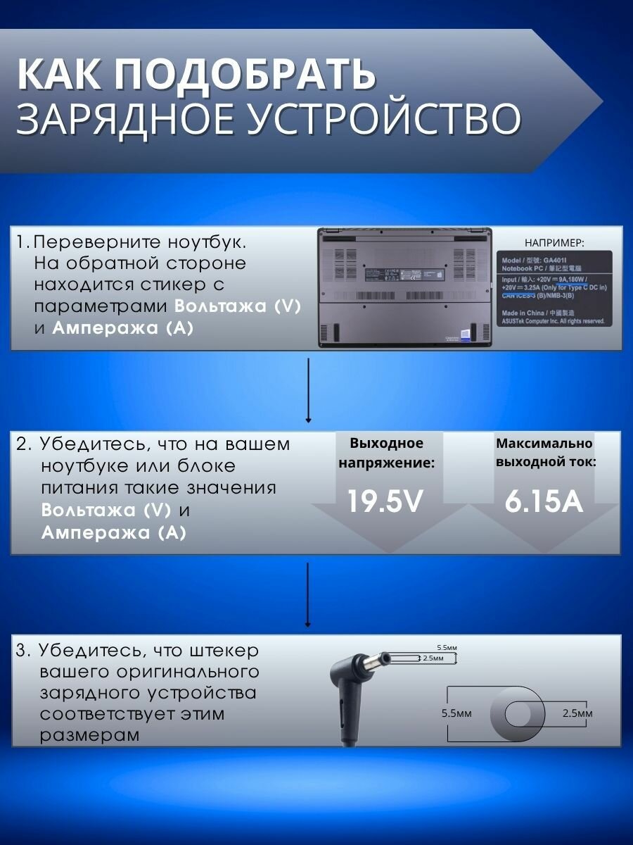 Блок питания MSI 5.5x2.5мм, 120W (19.5V, 6.15A) — фото 1
