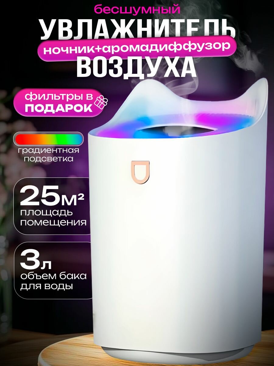 Увлажнитель воздуха для дома с подсветкой и с аромадиффузором