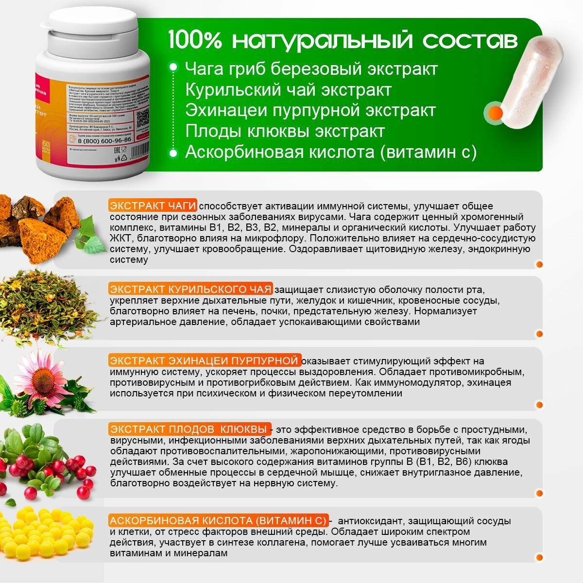 Изображение Комплекс КумАлтая "ФИТО-Active", для иммунитета и тонуса организма, 60 капсул