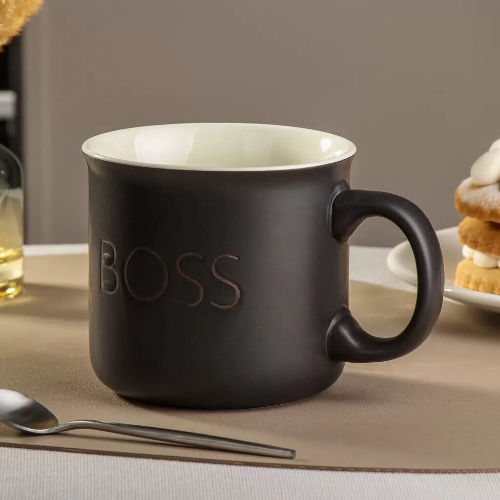 Кружка керамика, 620 мл, Boss, матовая, Daniks, R2250/4358, черная