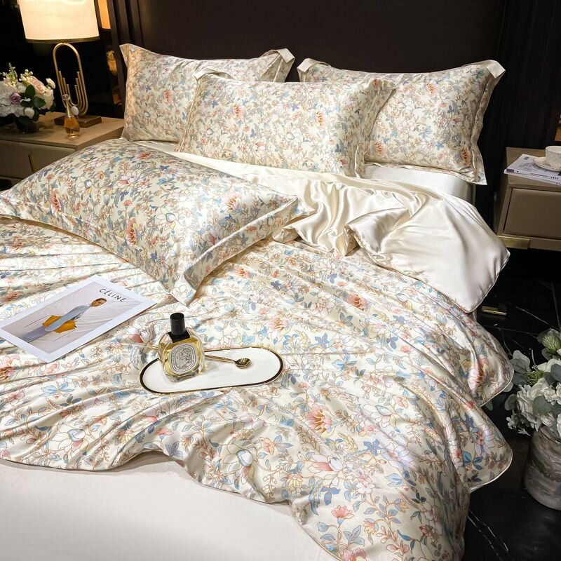 IKEA Комплект постельного белья, Натуральный шелк, Сатин, Семейный, наволочки 47x70
