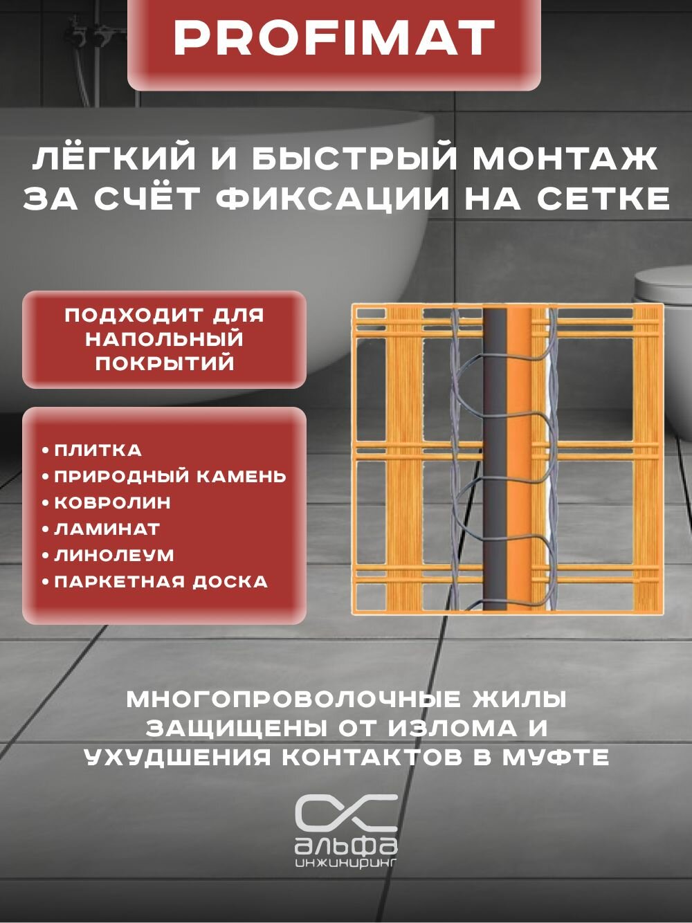 Теплый пол Теплолюкс ProfiMat 3,5 кв. м./630 Вт Мат нагревательный под плитку — фото 1