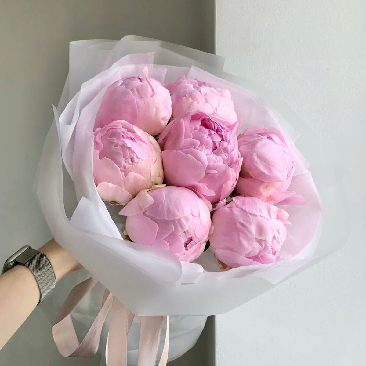 Букет из розовых пионов 7 шт красивый букет цветов шикарный премиум цветы премиум букет