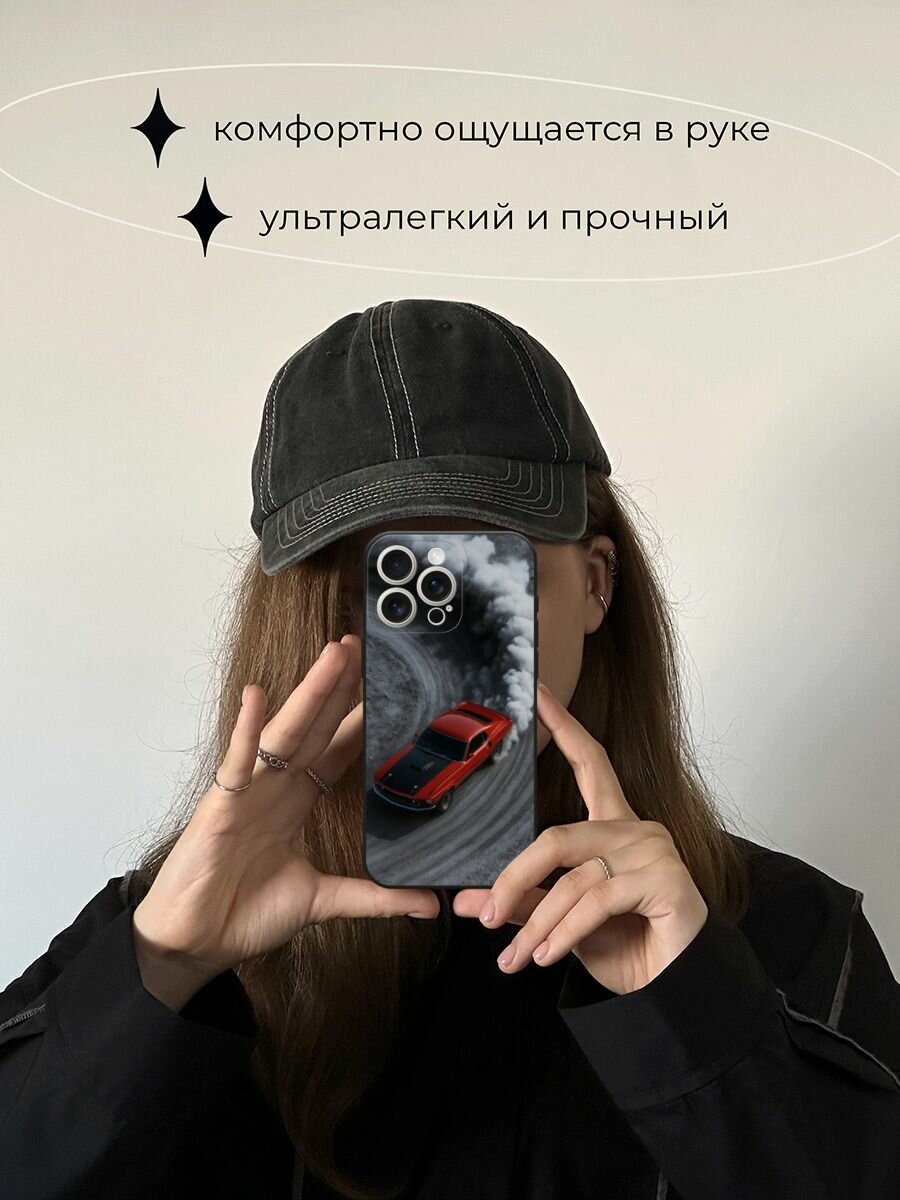 Черный матовый чехол на Apple iPhone 15 Pro Max / Айфон 15 Про Макс с принтом Скоростная машина 2 — фото 1