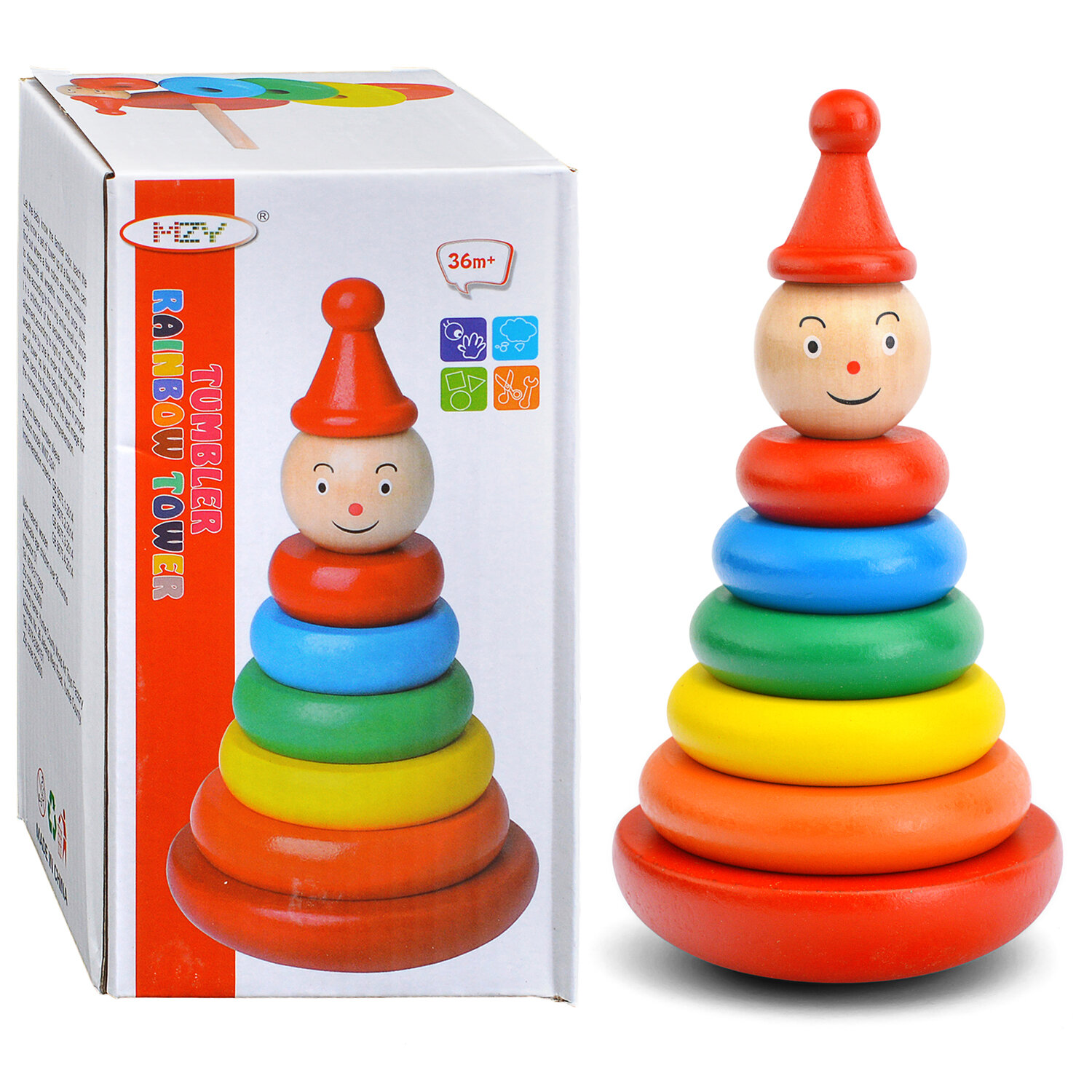 Пирамидка D2113 "Клоун" 9х17 см дерево для детей от 3 лет.