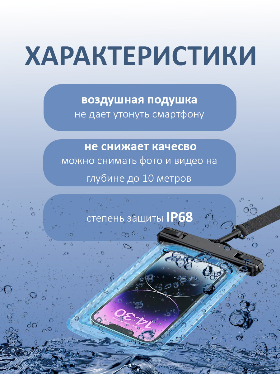 Водонепроницаемый чехол для телефона со шнурком / Непромокаемый чехол для телефона — фото 1