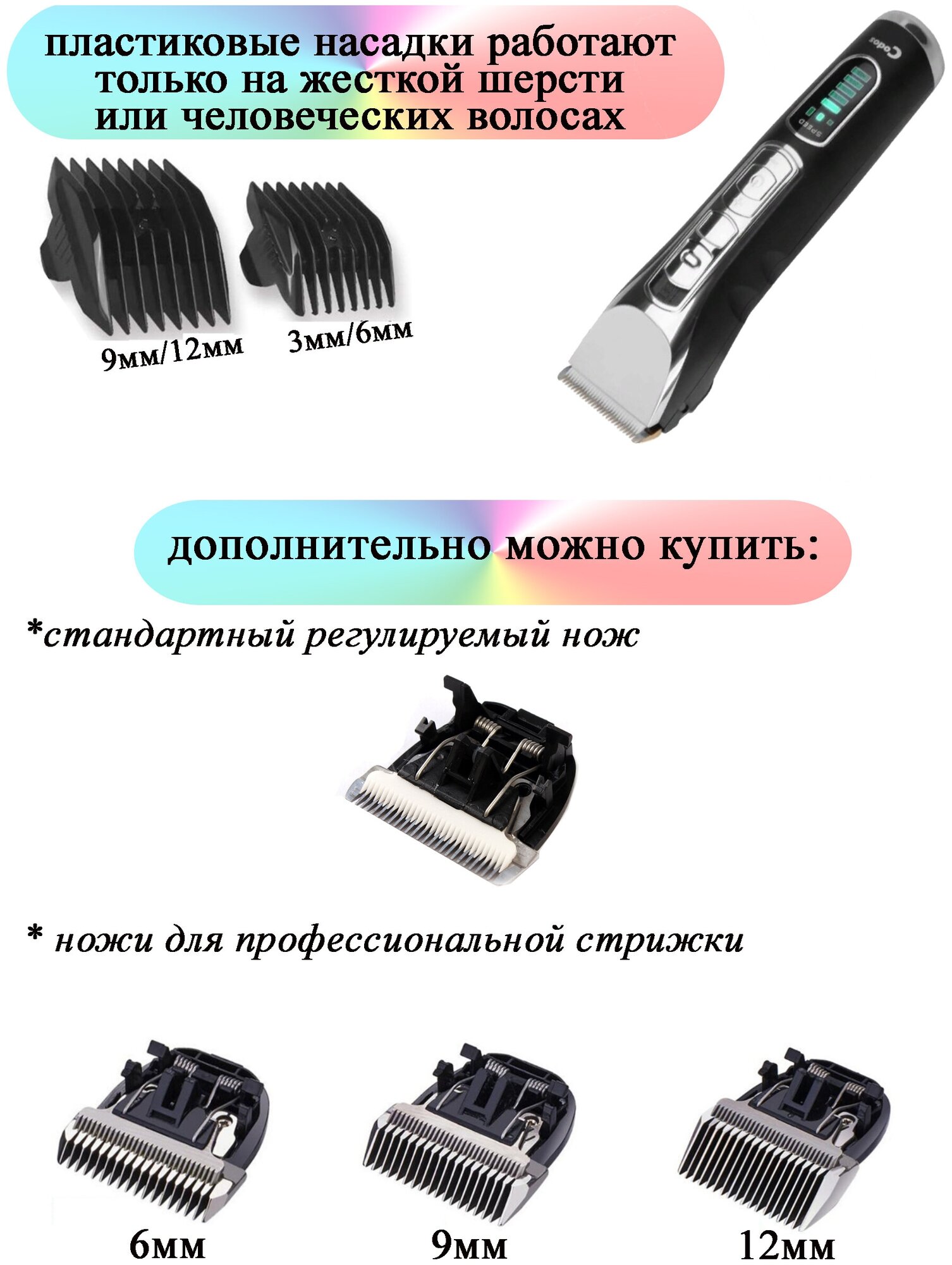 Машинка для стрижки животных Codos CP-9180, черный 325041 - фотография № 4