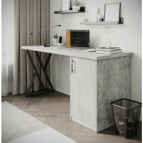 Письменный стол Лофт-1 с дверцей / Цемент Светлый / 1500х750х600