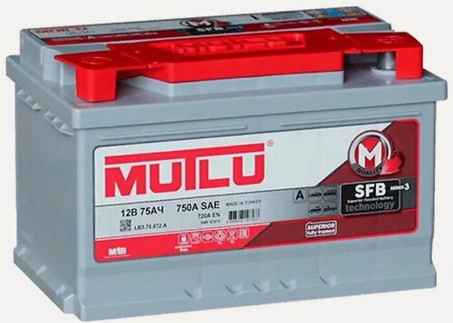 Изображение товара Аккумулятор автомобильный Mutlu 75 А/ч 720 А обр. пол. низкий 57572 Евро авто (278x175x175) LB3.75.072. A