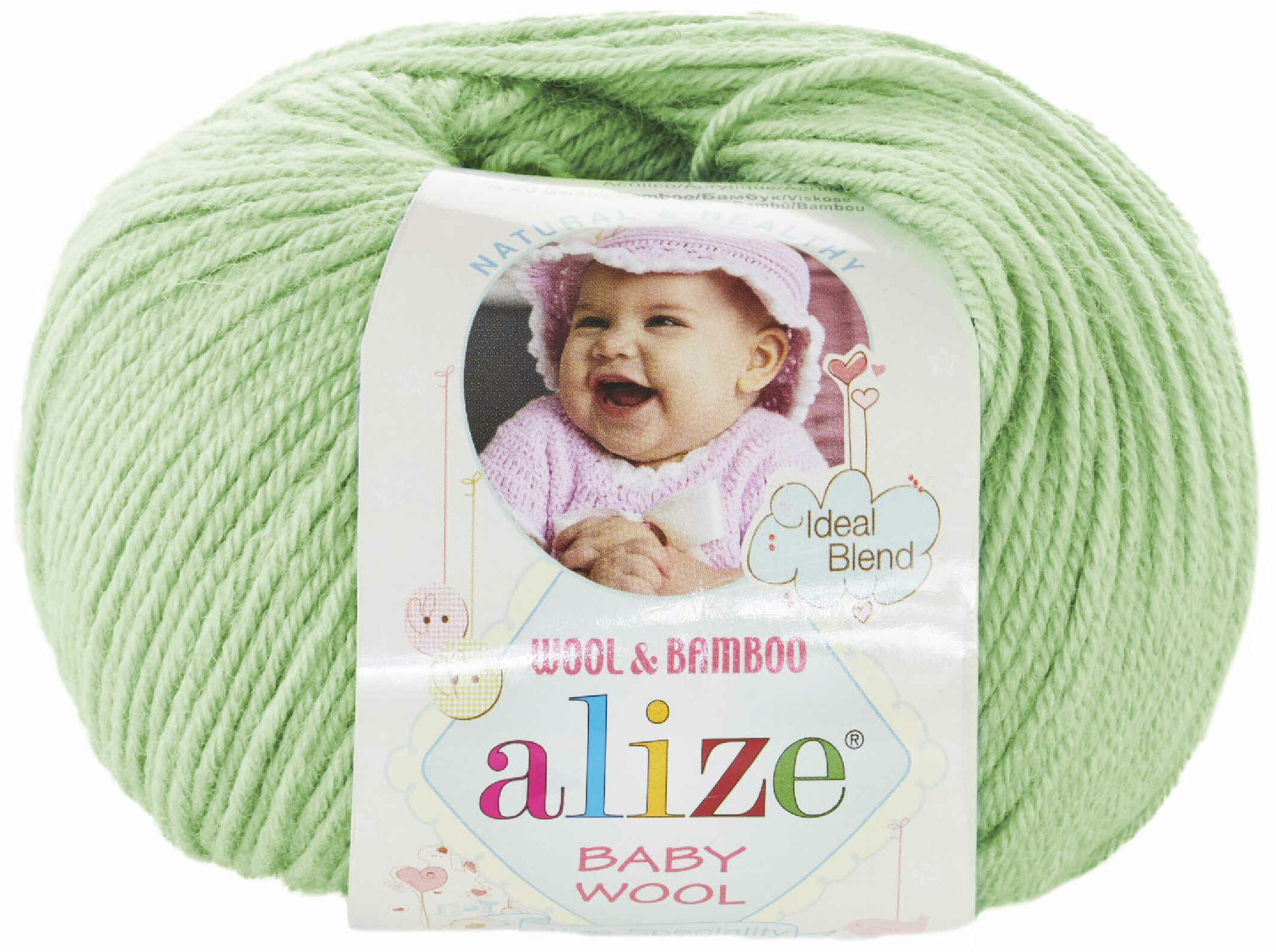 Пряжа Alize Baby Wool зелёная мята (188), 40%шерсть/20%бамбук/40%акрил, 175м, 50г, 2шт