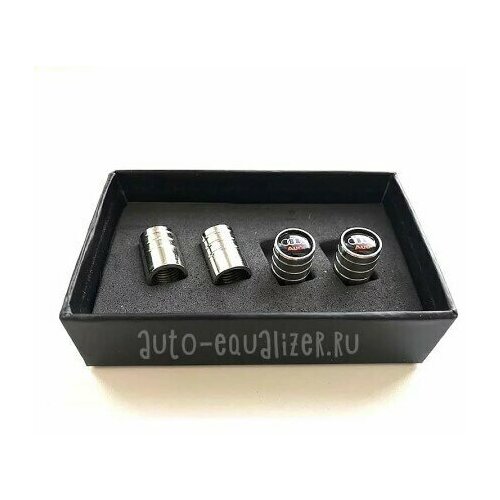 Колпачки на ниппель с логотипом Ауди. Нержавеющий металл. Подарочная упаковка, комплект из 4 штук.