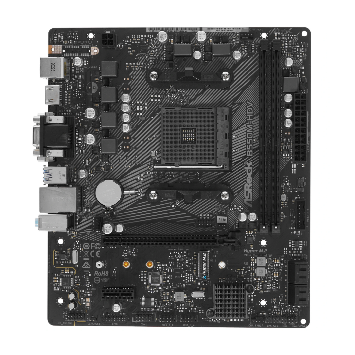 Материнская плата ASRock B550M-HDV, microATX, чипсет AMD B550, AM4, 2xDDR4, PCIe 4.0, черный