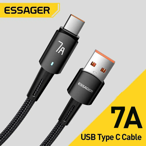 Кабель Essager USB - Type-C, PD 100W, 7 Aмпер, 3 метра, индикатор, быстрая зарядка для Huawei, Xiaomi, Samsung, Oppo оригинальный кабель xiaomi usb type c 6a с поддержкой turbo charge