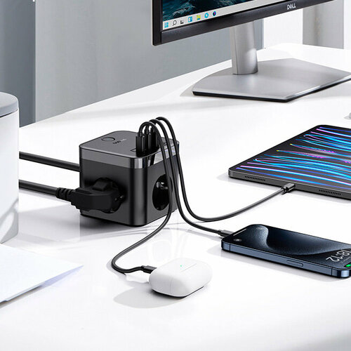 Настольное зарядное устройство 7 в 1 3-Розетки2U2C 30W Baseus PowerCombo Cube Power Strip длина кабеля 15 м EU E00066400117-00 4990₽