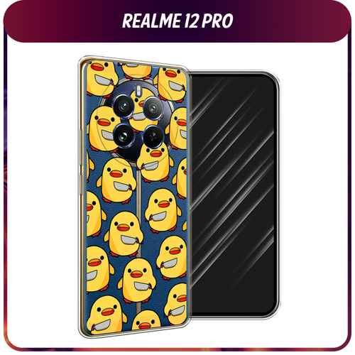 Силиконовый чехол на Realme 12 Pro/Realme 12 Pro Plus / Реалми 12 Про/Реалми 12 Про Плюс Утка с ножом, прозрачный силиконовый чехол на realme 12 pro realme 12 pro plus реалми 12 про реалми 12 про плюс капли на стекле