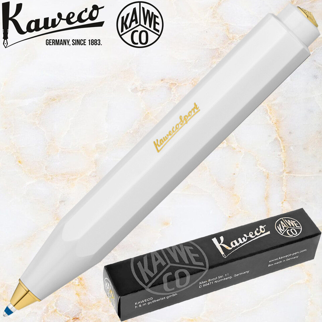 Ручка шариковая KAWECO CLASSIC Sport White (10000019) 1.0 мм белый