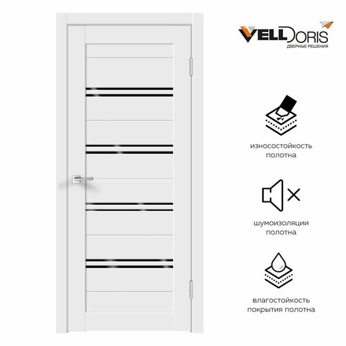 Дверной комплект VellDoris XLINE 4, белый эмалит, 800x2000, LR, стекло лакобель черное, без врезки замка и петель