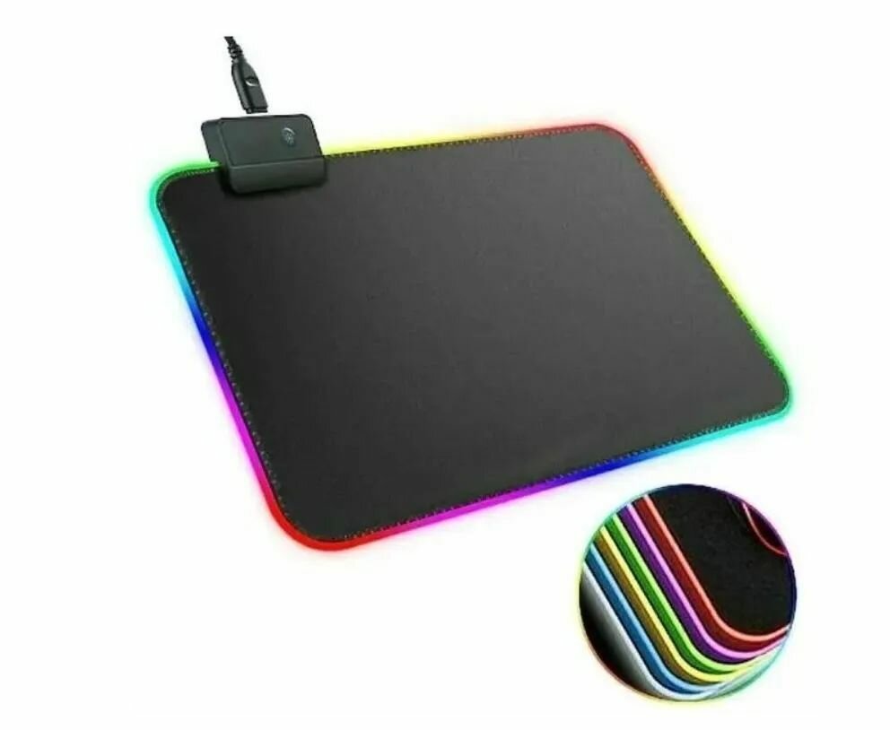 Игровой коврик для мыши RASURE RS-02 с разноцветной подсветкой LED RGB-02, M, черный