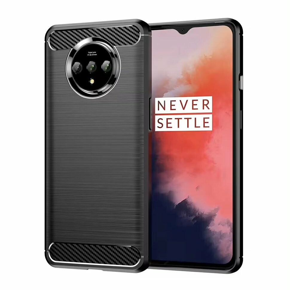 Накладка силиконовая для OnePlus 7T под карбон и сталь черная