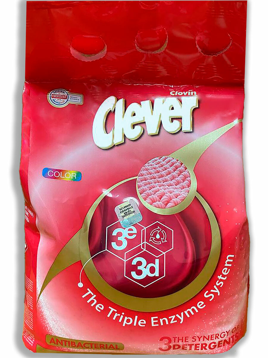 Стиральный порошок CLEVER Clovin COLOR (2.1 кг), антибактериальное, для цветных тканей, 42 стирки