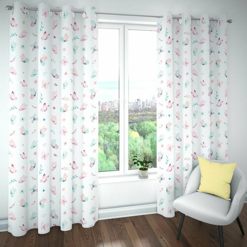 Комплект штор из блэкаута, Пудровые бабочки, 150/260 - 2 полотна