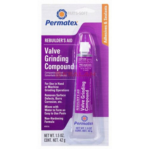 PERMATEX 80036 Паста для притирки клапанов и седел Valve Grinding Compound, удаляет заусенцы, налипший осадок, отложения нагара и коррозии, выравнивает дефекты поверхности, 42,5 гр