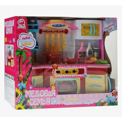 Кухонная мебель печь со светом и музыкой с посудой розово-желтая ак 2801 кукла с мебелью со светом и музыкой ак 556202