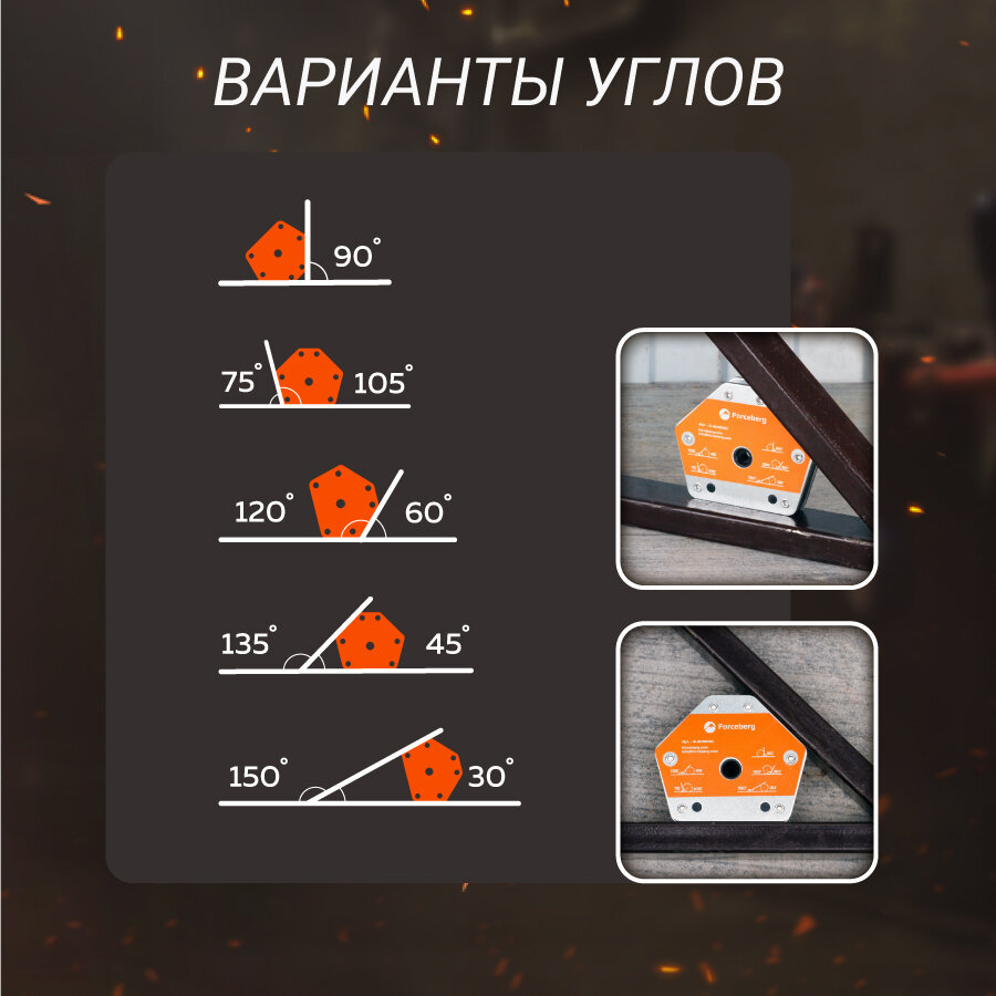 Магнитный уголок Forceberg для сварки и монтажа, 6 углов (30°/45°/60°/75°/90°/135°), усилие до 50 кг — фото 1