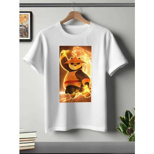 фото Футболка oneq унисекс 64-66 (5xl) размер с принтом кунг-фу панда, белая, размер 5xl, белый