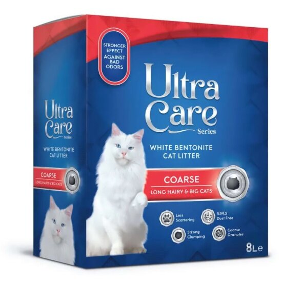 Наполнитель для кошачьих туалетов Ultra Care Coarse Long Hairy & Big Cats комкующийся для длинношерстных и крупных кошек, в двойном картоне, 7 кг