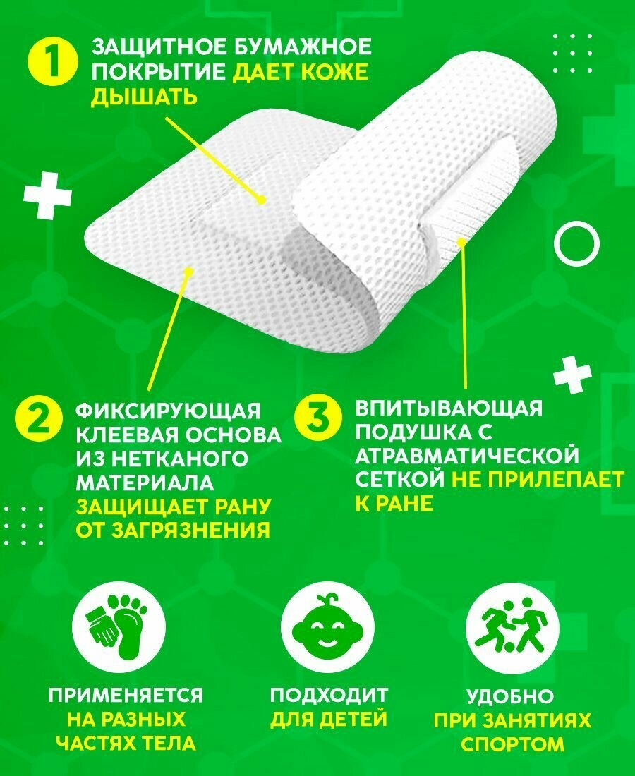 Изображение Лейкопластырь медицинский фиксирующий Teneris 8*15 см, повязка на рану пластырного типа на нетканой основе, 10 шт в упаковке