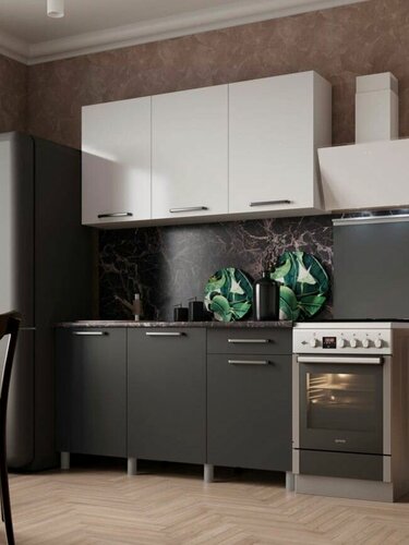 Изображение товара Кухонный гарнитур Тоскана ЛДСП 1,5м белый глянец/графит со столешницей