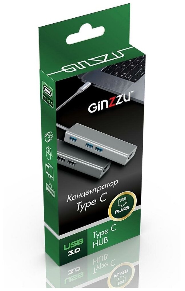 Концентратор HUB Gr-765ub Type C, 3xUSB3.0, Giga LAN 1000Mb/s, металл Gr-765ub