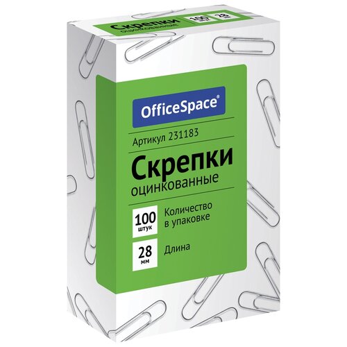 OfficeSpace Скрепки оцинкованные (231183) 28 мм (100 шт.) серебристый 100 шт.