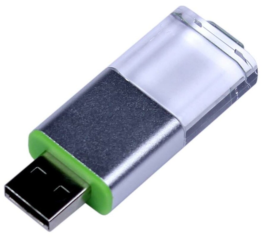 Пластиковая флешка с выдвижным механизмом и кристаллом (16 Гб / GB USB 2.0 Зеленый/Green cristal10)