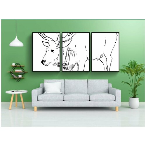 фото Набор модулных постеров для интерьера "рождество, олень, животное" 60x90 см. в тубусе, без рамки lotsprints